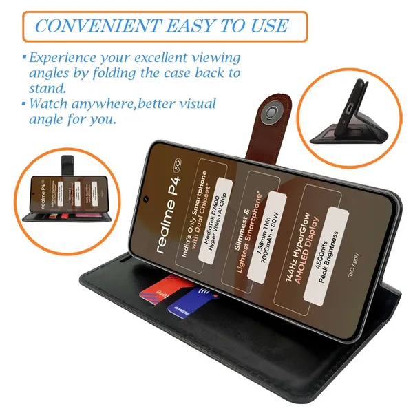 Manjoor_Brown_Flip_Cover_for_Realme_P4_5G|_Leather_Finish|Shock_Proof|Magnetic_Clouser_Compatible_with_Realme_P4_5G_(Brown)