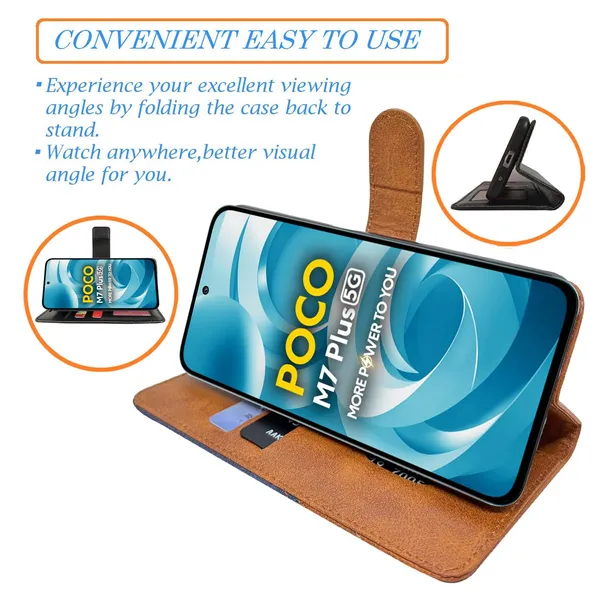 Khadi_Brown_Flip_Cover_for_Poco_M7_Plus_5G|_Leather_Finish|Shock_Proof|Magnetic_Clouser_Compatible_with_Poco_M7_Plus_5G_(Brown)