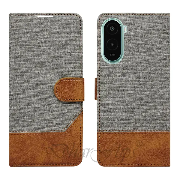 Khadi_Gray_Flip_Cover_for_Poco_M7_Plus_5G|_Leather_Finish|Shock_Proof|Magnetic_Clouser_Compatible_with_Poco_M7_Plus_5G_(Gray)