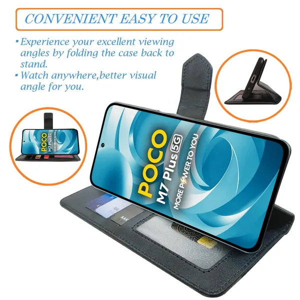 Kite_Blue_Flip_Cover_for_Poco_M7_Plus_5G|_Leather_Finish|Shock_Proof|Magnetic_Clouser_Compatible_with_Poco_M7_Plus_5G_(Blue)