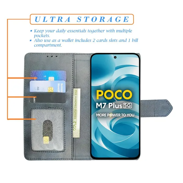 Kite_Blue_Flip_Cover_for_Poco_M7_Plus_5G|_Leather_Finish|Shock_Proof|Magnetic_Clouser_Compatible_with_Poco_M7_Plus_5G_(Blue)
