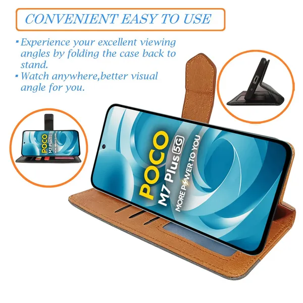 Kite_Brown_Flip_Cover_for_Poco_M7_Plus_5G|_Leather_Finish|Shock_Proof|Magnetic_Clouser_Compatible_with_Poco_M7_Plus_5G_(Brown)