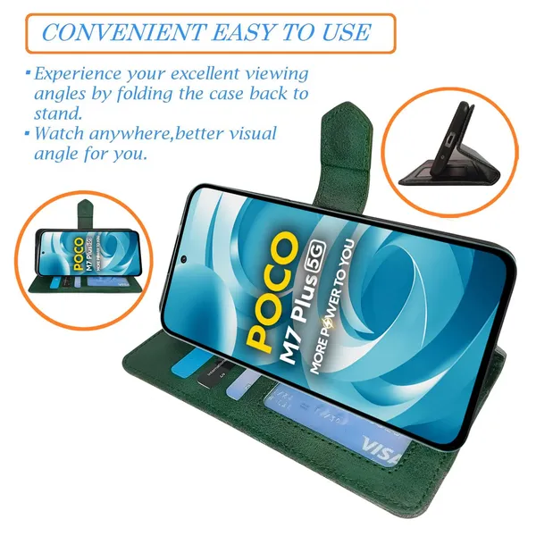Kite_Green_Flip_Cover_for_Poco_M7_Plus_5G|_Leather_Finish|Shock_Proof|Magnetic_Clouser_Compatible_with_Poco_M7_Plus_5G_(Green)