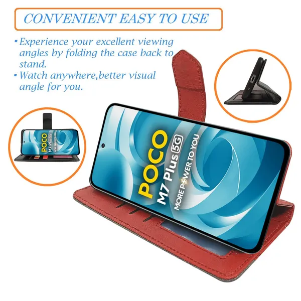 Kite_Red_Flip_Cover_for_Poco_M7_Plus_5G|_Leather_Finish|Shock_Proof|Magnetic_Clouser_Compatible_with_Poco_M7_Plus_5G_(Red)