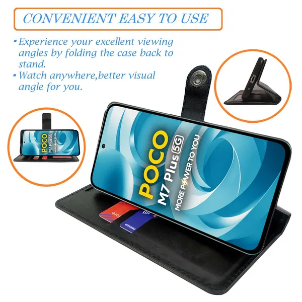 Manjoor_Black_Flip_Cover_for_Poco_M7_Plus_5G|_Leather_Finish|Shock_Proof|Magnetic_Clouser_Compatible_with_Poco_M7_Plus_5G_(Black)