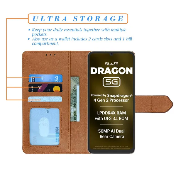Kite_Brown_Flip_Cover_for_Lava_Dragon_5G|_Leather_Finish|Shock_Proof|Magnetic_Clouser_Compatible_with_Lava_Dragon_5G_(Brown)