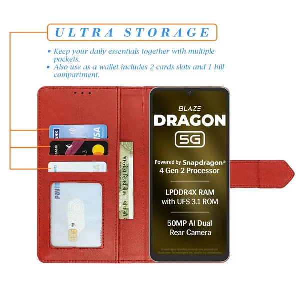 Kite_Red_Flip_Cover_for_Lava_Dragon_5G|_Leather_Finish|Shock_Proof|Magnetic_Clouser_Compatible_with_Lava_Dragon_5G_(Red)