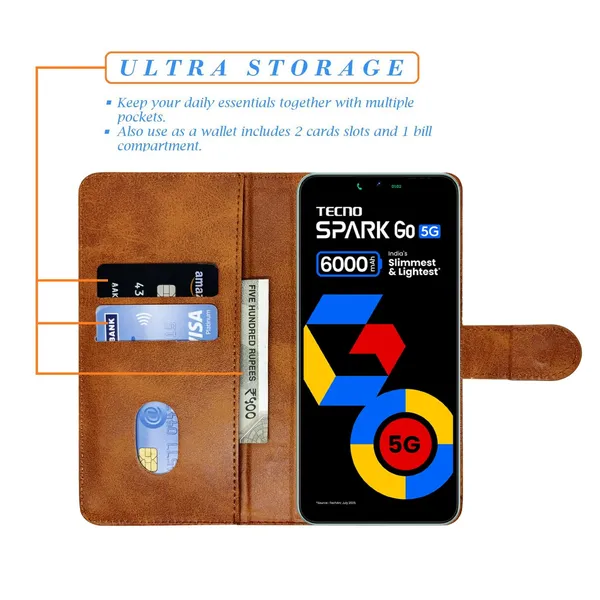 Khadi_Brown_Flip_Cover_for_Tecno_Spark_Go_5G|_Leather_Finish|Shock_Proof|Magnetic_Clouser_Compatible_with_Tecno_Spark_Go_5G_(Brown)