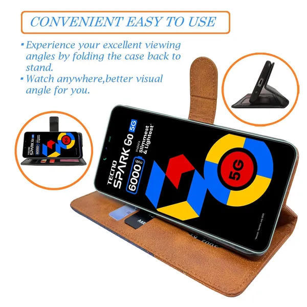 Khadi_Brown_Flip_Cover_for_Tecno_Spark_Go_5G|_Leather_Finish|Shock_Proof|Magnetic_Clouser_Compatible_with_Tecno_Spark_Go_5G_(Brown)
