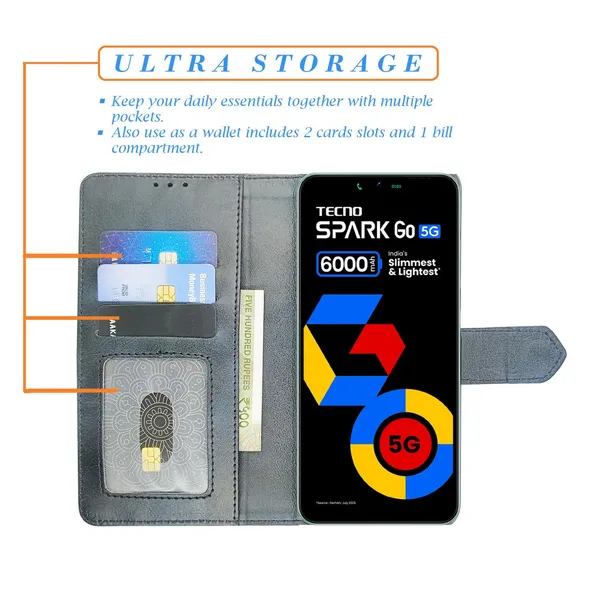 Kite_Blue_Flip_Cover_for_Tecno_Spark_Go_5G|_Leather_Finish|Shock_Proof|Magnetic_Clouser_Compatible_with_Tecno_Spark_Go_5G_(Blue)