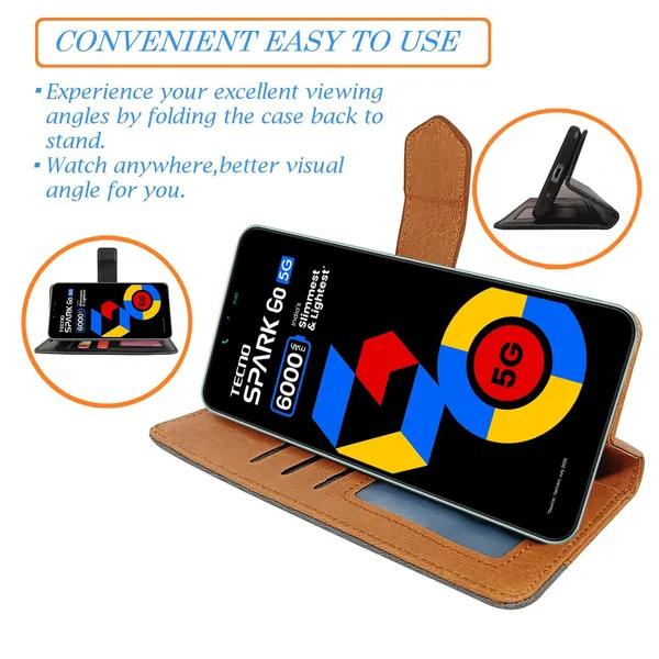 Kite_Brown_Flip_Cover_for_Tecno_Spark_Go_5G|_Leather_Finish|Shock_Proof|Magnetic_Clouser_Compatible_with_Tecno_Spark_Go_5G_(Brown)