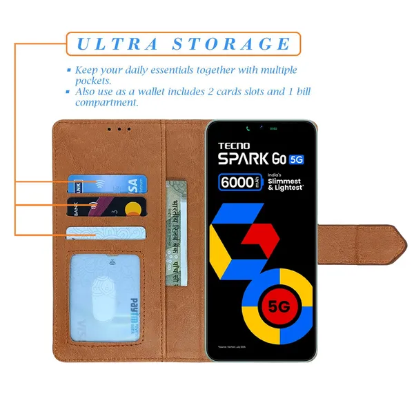 Kite_Brown_Flip_Cover_for_Tecno_Spark_Go_5G|_Leather_Finish|Shock_Proof|Magnetic_Clouser_Compatible_with_Tecno_Spark_Go_5G_(Brown)