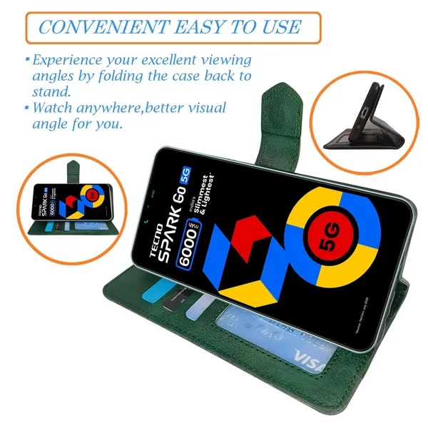 Kite_Green_Flip_Cover_for_Tecno_Spark_Go_5G|_Leather_Finish|Shock_Proof|Magnetic_Clouser_Compatible_with_Tecno_Spark_Go_5G_(Green)