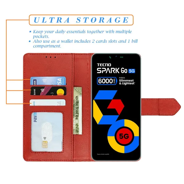 Kite_Red_Flip_Cover_for_Tecno_Spark_Go_5G|_Leather_Finish|Shock_Proof|Magnetic_Clouser_Compatible_with_Tecno_Spark_Go_5G_(Red)