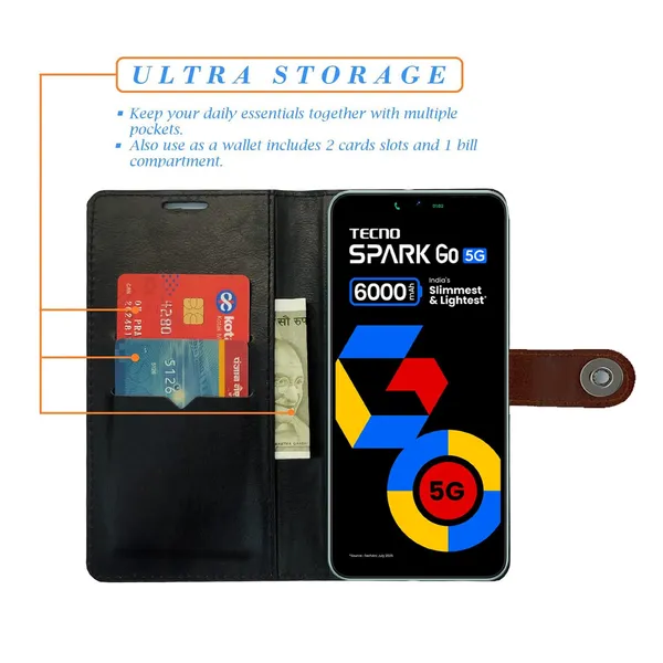 Manjoor_Brown_Flip_Cover_for_Tecno_Spark_Go_5G|_Leather_Finish|Shock_Proof|Magnetic_Clouser_Compatible_with_Tecno_Spark_Go_5G_(Brown)