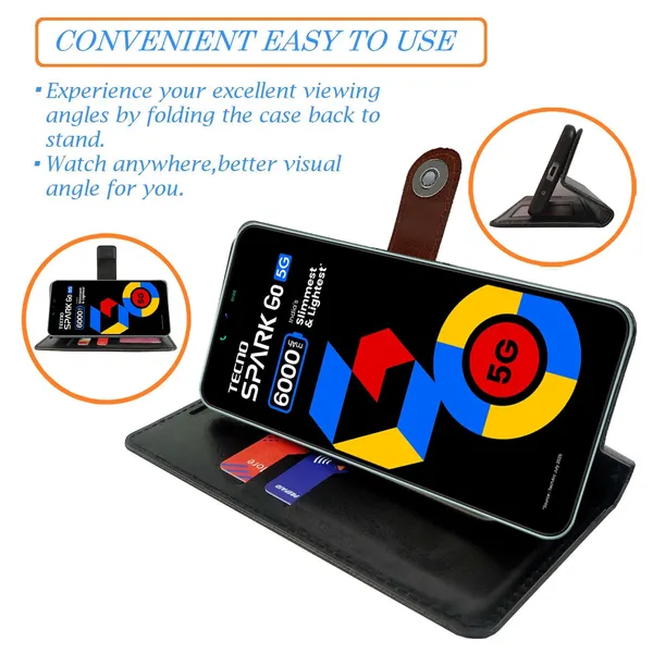 Manjoor_Brown_Flip_Cover_for_Tecno_Spark_Go_5G|_Leather_Finish|Shock_Proof|Magnetic_Clouser_Compatible_with_Tecno_Spark_Go_5G_(Brown)