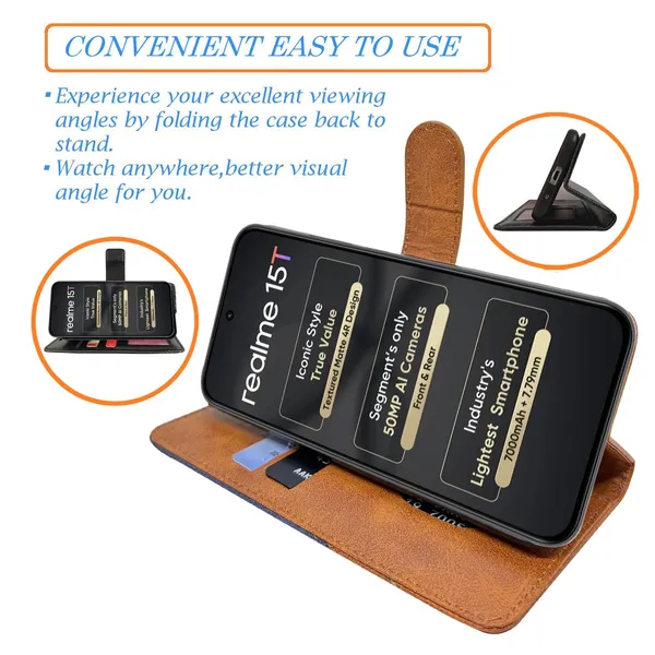 Khadi_Brown_Flip_Cover_for_Realme_15T_5G|_Leather_Finish|Shock_Proof|Magnetic_Clouser_Compatible_with_Realme_15T_5G_(Brown)