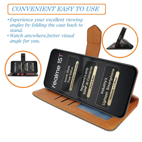 Kite_Brown_Flip_Cover_for_Realme_15T_5G|_Leather_Finish|Shock_Proof|Magnetic_Clouser_Compatible_with_Realme_15T_5G_(Brown)