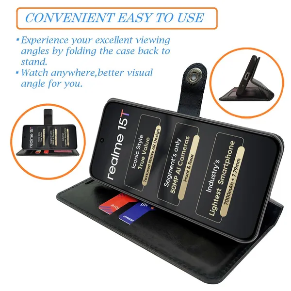 Manjoor_Black_Flip_Cover_for_Realme_15T_5G|_Leather_Finish|Shock_Proof|Magnetic_Clouser_Compatible_with_Realme_15T_5G_(Black)