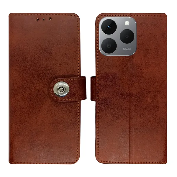 Manjoor_Brown_Flip_Cover_for_Realme_15T_5G|_Leather_Finish|Shock_Proof|Magnetic_Clouser_Compatible_with_Realme_15T_5G_(Brown)