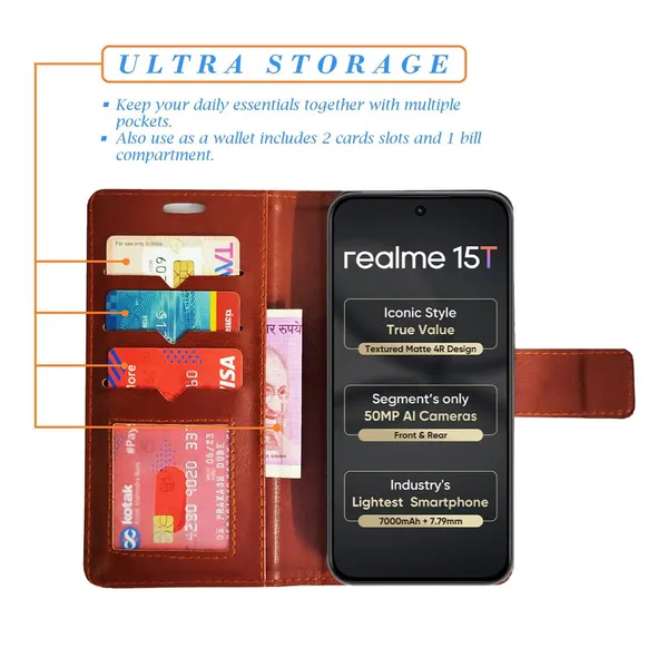 Brown_GP_Flip_Cover_for_Realme_15T_5G|_Leather_Finish|Shock_Proof|Magnetic_Clouser_Compatible_with_Realme_15T_5G_(Brown)