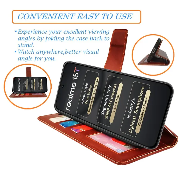 Brown_GP_Flip_Cover_for_Realme_15T_5G|_Leather_Finish|Shock_Proof|Magnetic_Clouser_Compatible_with_Realme_15T_5G_(Brown)