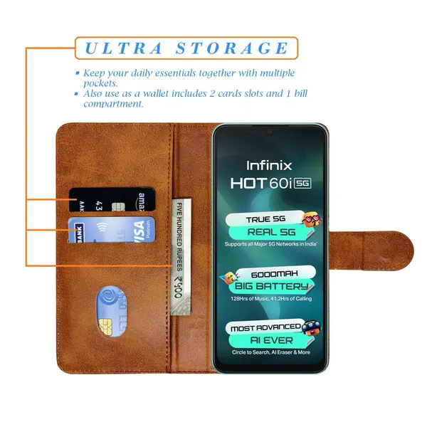 Khadi_Blue_Flip_Cover_for_Infinix_Hot_60i_5G|_Leather_Finish|Shock_Proof|Magnetic_Clouser_Compatible_with_Infinix_Hot_60i_5G_(Blue)
