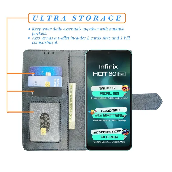 Kite_Blue_Flip_Cover_for_Infinix_Hot_60i_5G|_Leather_Finish|Shock_Proof|Magnetic_Clouser_Compatible_with_Infinix_Hot_60i_5G_(Blue)