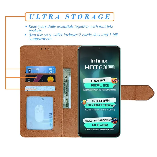 Kite_Brown_Flip_Cover_for_Infinix_Hot_60i_5G|_Leather_Finish|Shock_Proof|Magnetic_Clouser_Compatible_with_Infinix_Hot_60i_5G_(Brown)