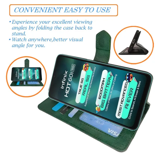 Kite_Green_Flip_Cover_for_Infinix_Hot_60i_5G|_Leather_Finish|Shock_Proof|Magnetic_Clouser_Compatible_with_Infinix_Hot_60i_5G_(Green)