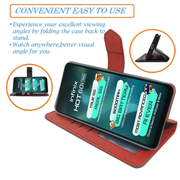 Kite_Red_Flip_Cover_for_Infinix_Hot_60i_5G|_Leather_Finish|Shock_Proof|Magnetic_Clouser_Compatible_with_Infinix_Hot_60i_5G_(Red)