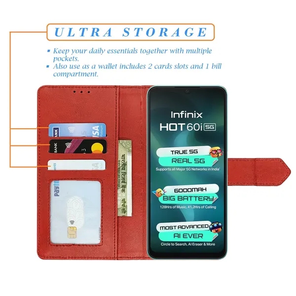 Kite_Red_Flip_Cover_for_Infinix_Hot_60i_5G|_Leather_Finish|Shock_Proof|Magnetic_Clouser_Compatible_with_Infinix_Hot_60i_5G_(Red)