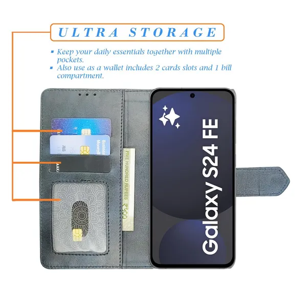 Kite_Blue_Flip_Cover_for_Samsung_S24_FE_5G|_Leather_Finish|Shock_Proof|Magnetic_Clouser_Compatible_with_Samsung_S24_FE_5G_(Blue)