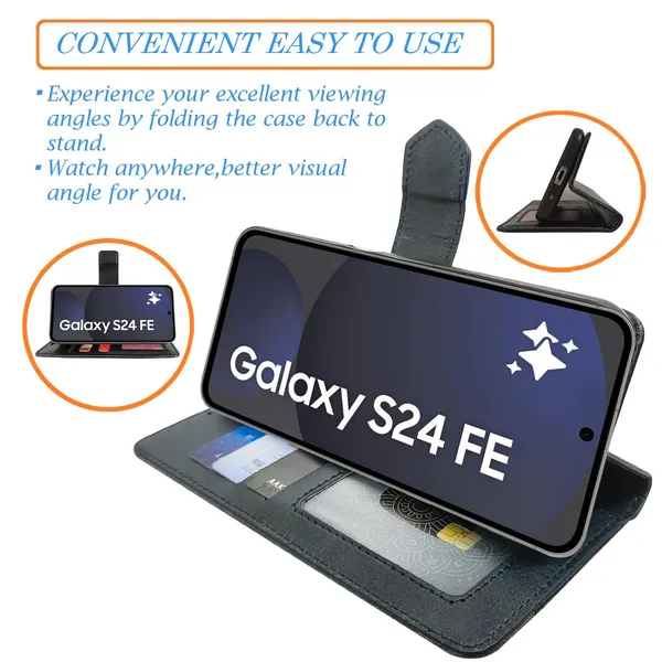 Kite_Blue_Flip_Cover_for_Samsung_S24_FE_5G|_Leather_Finish|Shock_Proof|Magnetic_Clouser_Compatible_with_Samsung_S24_FE_5G_(Blue)