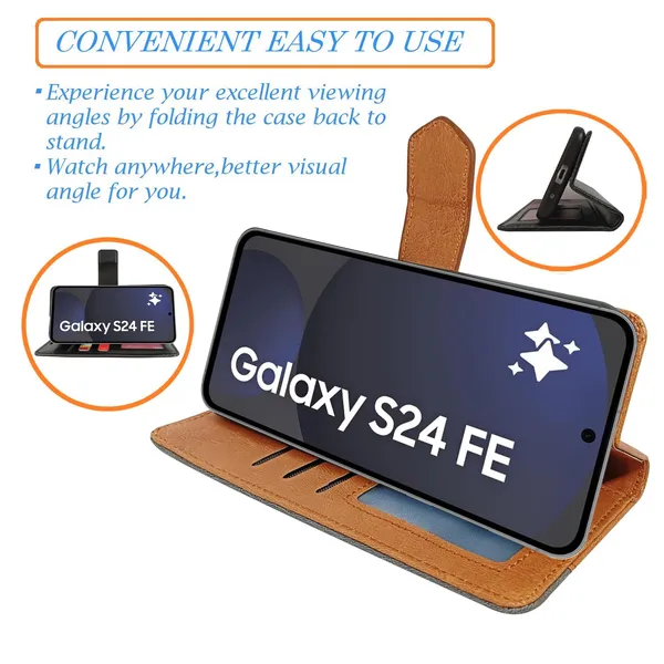 Kite_Brown_Flip_Cover_for_Samsung_S24_FE_5G|_Leather_Finish|Shock_Proof|Magnetic_Clouser_Compatible_with_Samsung_S24_FE_5G_(Brown)