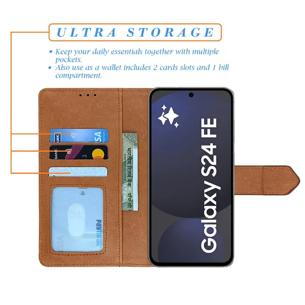 Kite_Brown_Flip_Cover_for_Samsung_S24_FE_5G|_Leather_Finish|Shock_Proof|Magnetic_Clouser_Compatible_with_Samsung_S24_FE_5G_(Brown)