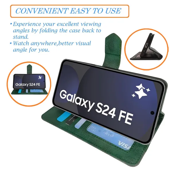 Kite_Green_Flip_Cover_for_Samsung_S24_FE_5G|_Leather_Finish|Shock_Proof|Magnetic_Clouser_Compatible_with_Samsung_S24_FE_5G_(Green)