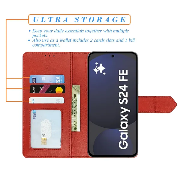 Kite_Red_Flip_Cover_for_Samsung_S24_FE_5G|_Leather_Finish|Shock_Proof|Magnetic_Clouser_Compatible_with_Samsung_S24_FE_5G_(Red)