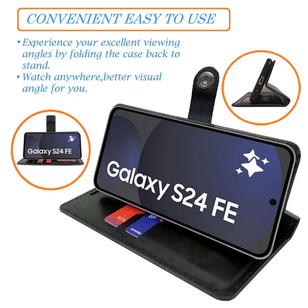 Manjoor_Black_Flip_Cover_for_Samsung_S24_FE_5G|_Leather_Finish|Shock_Proof|Magnetic_Clouser_Compatible_with_Samsung_S24_FE_5G_(Black)