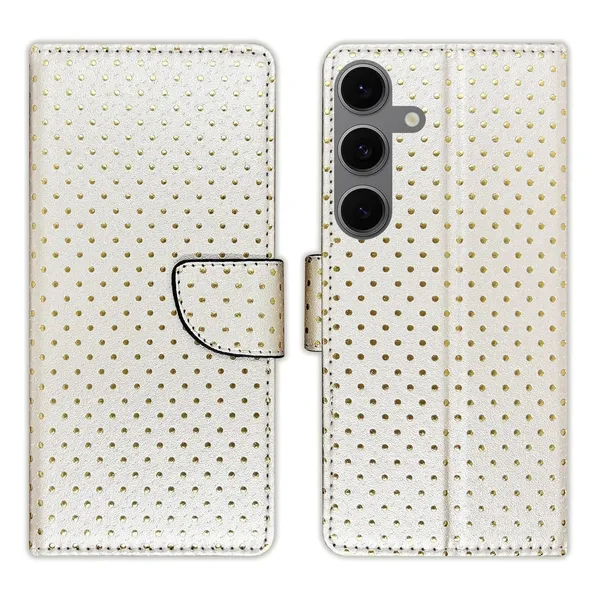 Silver_Dot_Flip_Cover_for_Samsung_S24_FE_5G|_Leather_Finish|Shock_Proof|Magnetic_Clouser_Compatible_with_Samsung_S24_FE_5G_(White)