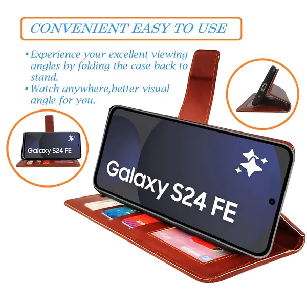 Brown_GP_Flip_Cover_for_Samsung_S24_FE_5G|_Leather_Finish|Shock_Proof|Magnetic_Clouser_Compatible_with_Samsung_S24_FE_5G_(Brown)