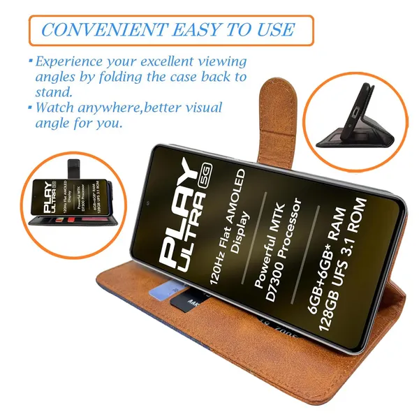 Khadi_Blue_Flip_Cover_for_Lava_Play_Ultra_5G|_Leather_Finish|Shock_Proof|Magnetic_Clouser_Compatible_with_Lava_Play_Ultra_5G_(Blue)