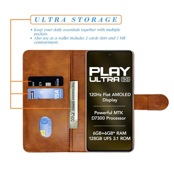 Khadi_Gray_Flip_Cover_for_Lava_Play_Ultra_5G|_Leather_Finish|Shock_Proof|Magnetic_Clouser_Compatible_with_Lava_Play_Ultra_5G_(Gray)
