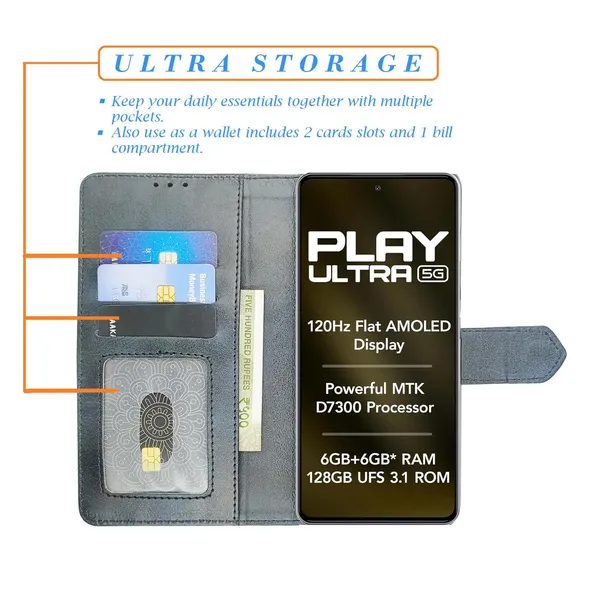 Kite_Blue_Flip_Cover_for_Lava_Play_Ultra_5G|_Leather_Finish|Shock_Proof|Magnetic_Clouser_Compatible_with_Lava_Play_Ultra_5G_(Blue)