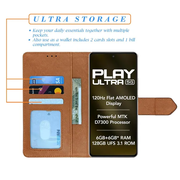 Kite_Brown_Flip_Cover_for_Lava_Play_Ultra_5G|_Leather_Finish|Shock_Proof|Magnetic_Clouser_Compatible_with_Lava_Play_Ultra_5G_(Brown)