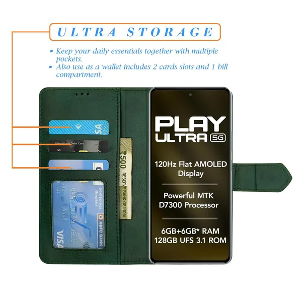 Kite_Green_Flip_Cover_for_Lava_Play_Ultra_5G|_Leather_Finish|Shock_Proof|Magnetic_Clouser_Compatible_with_Lava_Play_Ultra_5G_(Green)