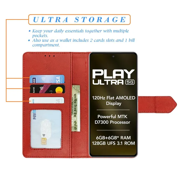 Kite_Red_Flip_Cover_for_Lava_Play_Ultra_5G|_Leather_Finish|Shock_Proof|Magnetic_Clouser_Compatible_with_Lava_Play_Ultra_5G_(Red)