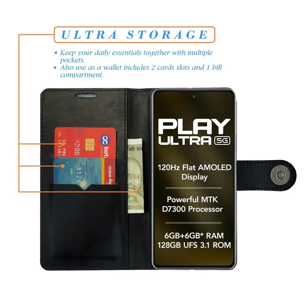 Manjoor_Black_Flip_Cover_for_Lava_Play_Ultra_5G|_Leather_Finish|Shock_Proof|Magnetic_Clouser_Compatible_with_Lava_Play_Ultra_5G_(Black)