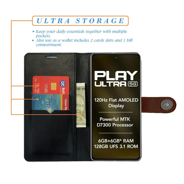 Manjoor_Brown_Flip_Cover_for_Lava_Play_Ultra_5G|_Leather_Finish|Shock_Proof|Magnetic_Clouser_Compatible_with_Lava_Play_Ultra_5G_(Brown)