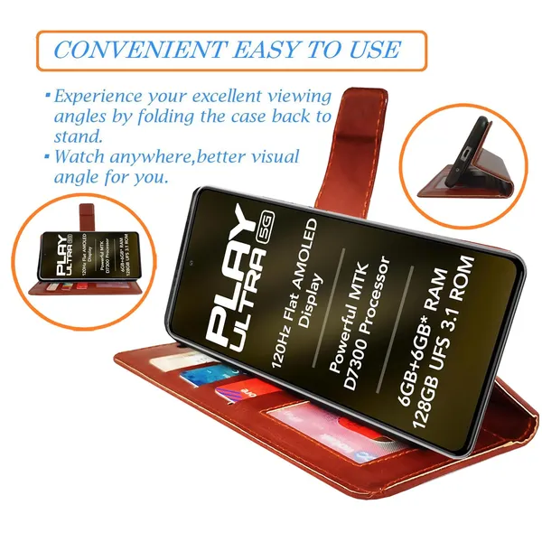Brown_GP_Flip_Cover_for_Lava_Play_Ultra_5G|_Leather_Finish|Shock_Proof|Magnetic_Clouser_Compatible_with_Lava_Play_Ultra_5G_(Brown)